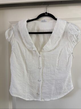 Sienna Sky White Puff Sleeve Button-Front Blouse with Peter Pan Collar